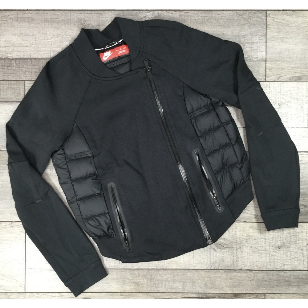 Nike Jacket Womens S Black Quilted Puffer Panel Asymmetrical Zip Down Filled